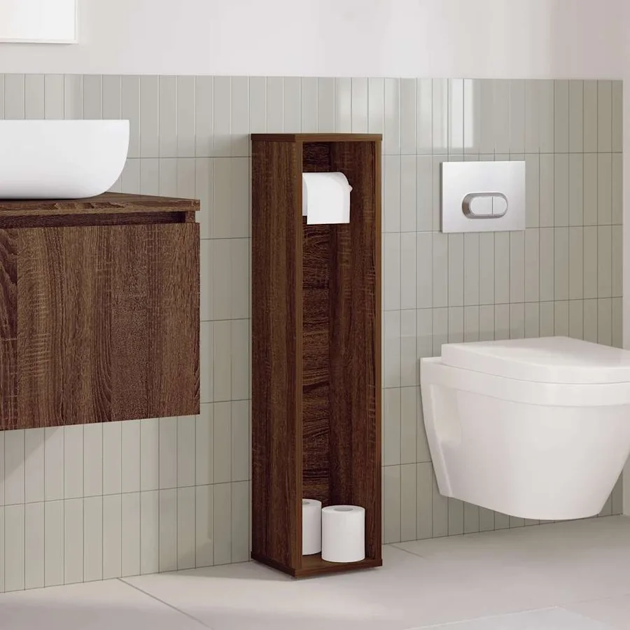 Meuble de salle de bain avec porte-rouleau chêne brun 20,5 x 20 x 90 cm - 3