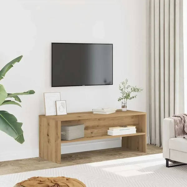 Meuble TV chêne artisanal 100x40x40 cm bois d'ingénierie
