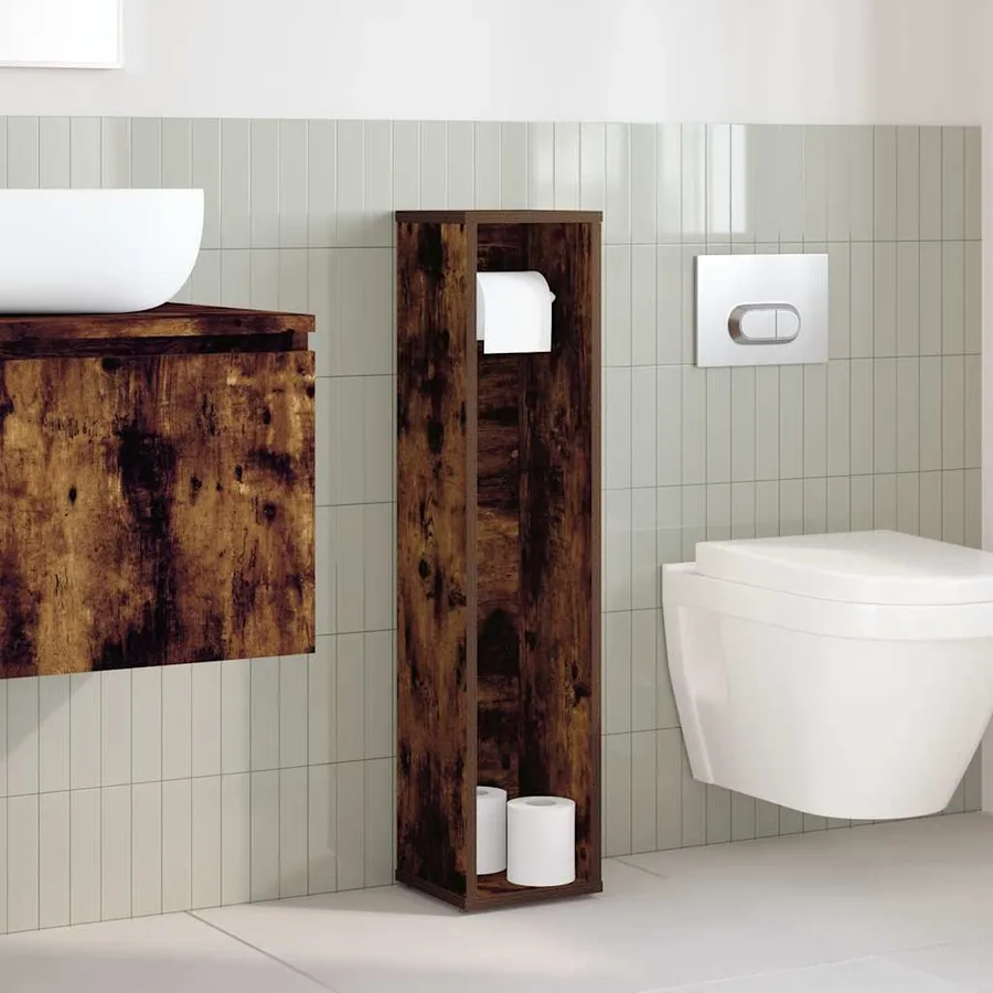 Meuble de salle de bain avec porte-rouleau chêne fumé 20,5 x 20 x 90 cm - 3