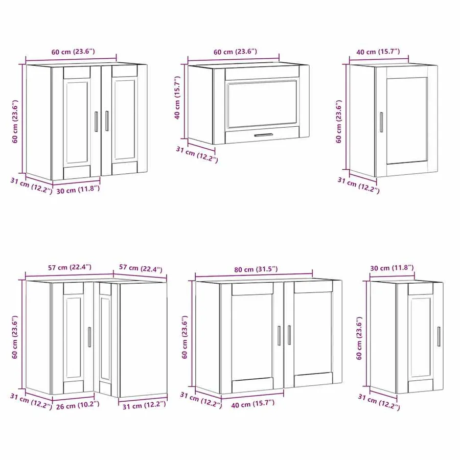Ensemble d'armoires de cuisine 11 pcs Porto bois d'ingénierie - 11