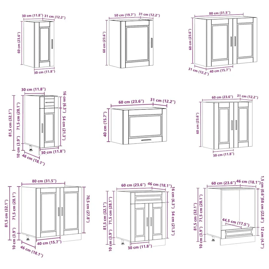 Ensemble d'armoires de cuisine 14 pcs Porto bois d'ingénierie - 10