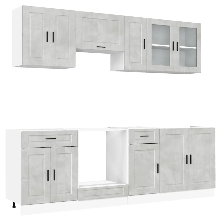 Ensemble de 8 meubles de cuisine "Porto" en bois d'ingénierie gris béton - 2