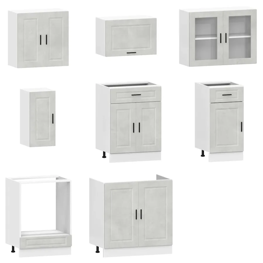 Ensemble de 8 meubles de cuisine "Porto" en bois d'ingénierie gris béton - 4