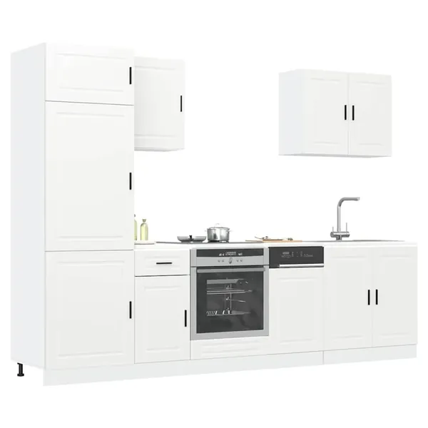 Ensemble de 7 meubles de cuisine "Porto" en bois d'ingénierie blanc