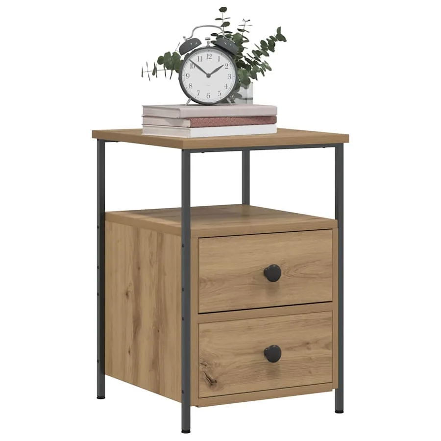 Table de chevet chêne artisanal 34x35,5x50 cm bois d'ingénierie