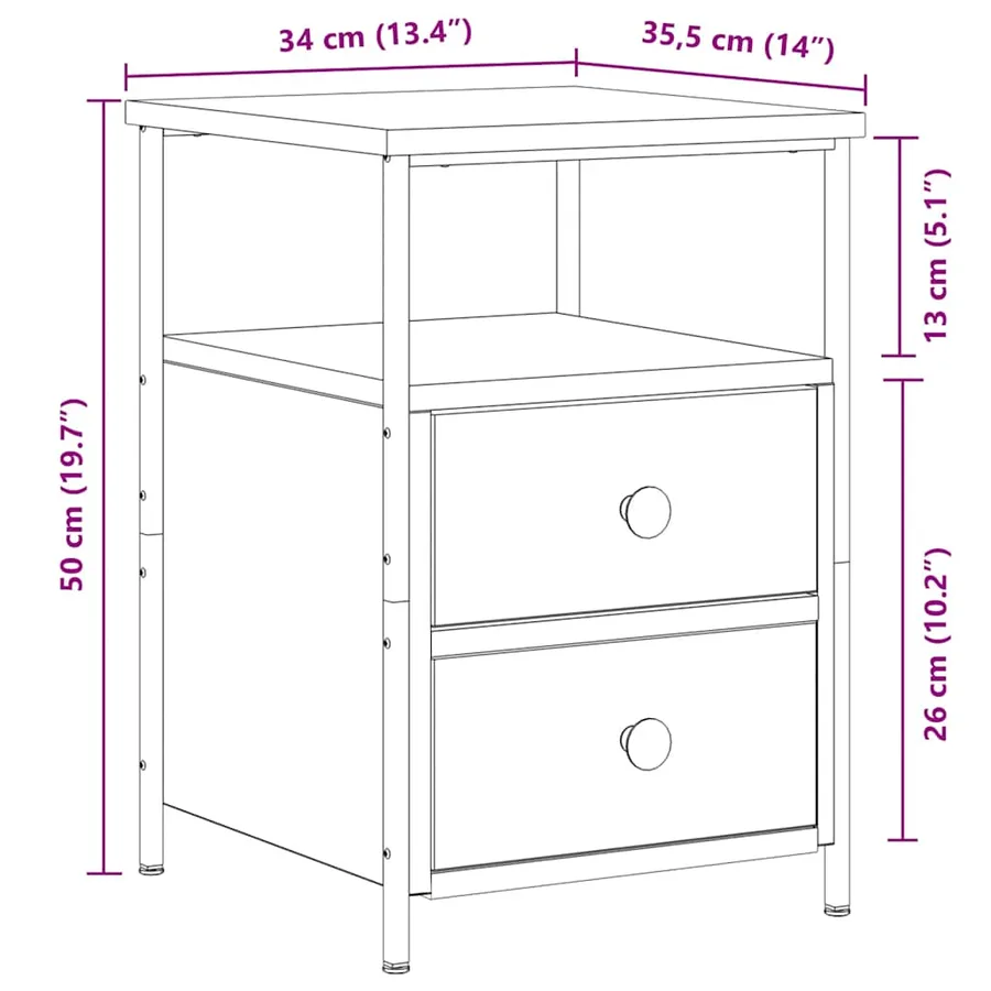 Table de chevet chêne artisanal 34x35,5x50 cm bois d'ingénierie - 10