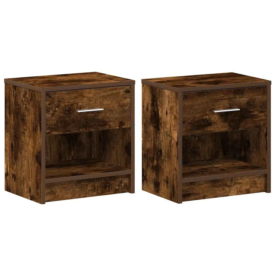 Tables de chevet 2 pcs avec tiroir chêne fumé 39x28x41 cm - 2