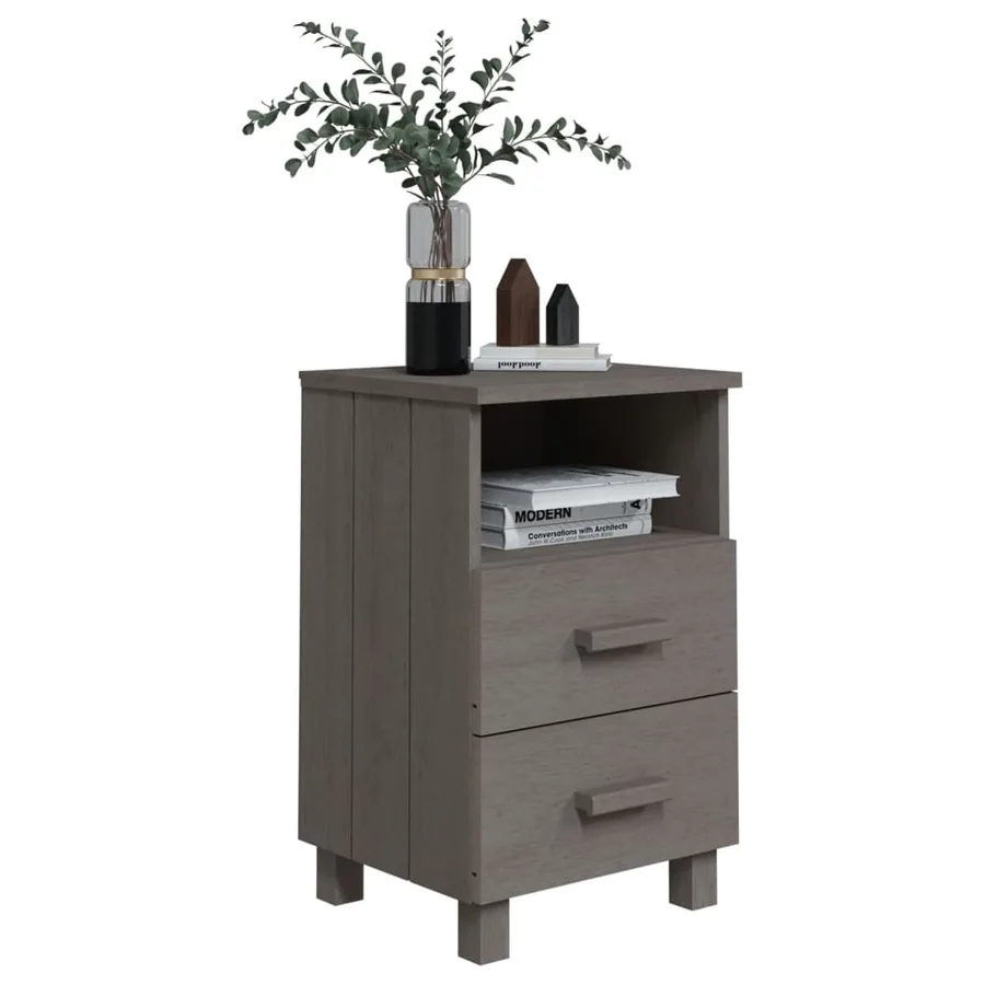 Tables de chevet HAMAR 2 pcs Gris clair 40x35x62 cm Bois massif - 7