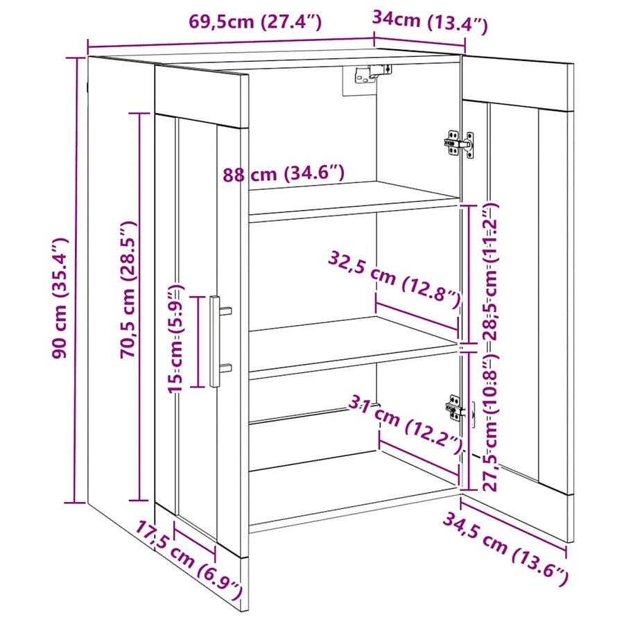 Buffet chêne artisanal 69,5x34x90 cm bois d'ingénierie - 11