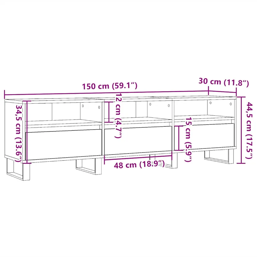 Meuble TV vieux bois 150x30x44,5 cm bois d'ingénierie - 10