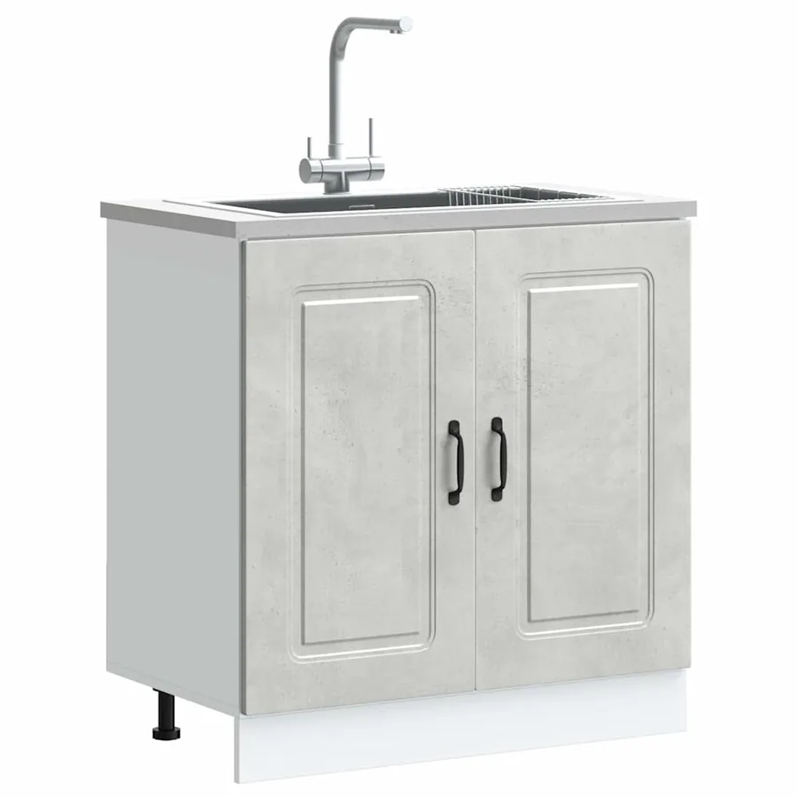 Meuble bas pour évier Kalmar gris béton bois ingénierie