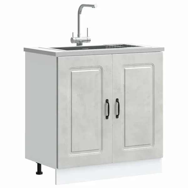 Meuble bas pour évier Kalmar gris béton bois ingénierie