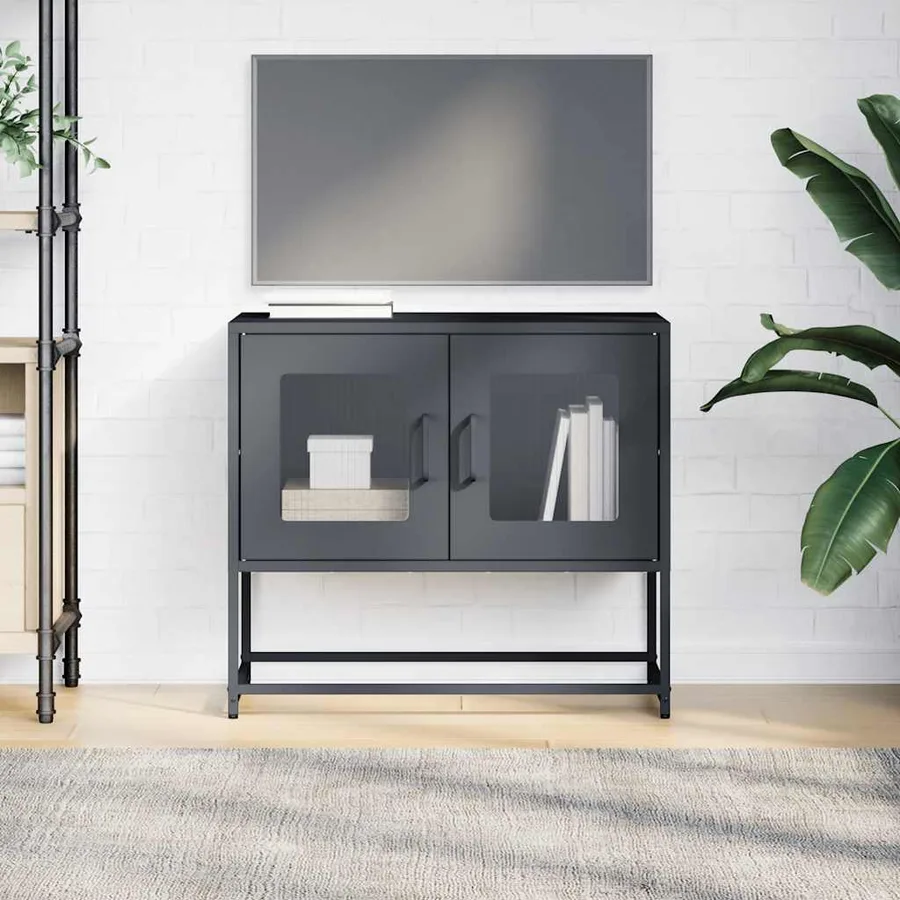 Meuble TV anthracite 68x39x60,5 cm acier laminé à froid - 4
