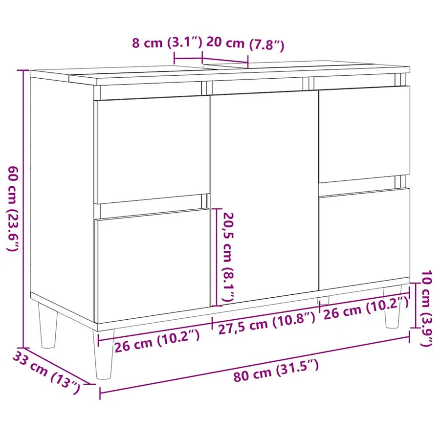 Armoire d'évier vieux bois 80x33x60 cm bois d'ingénierie - 10