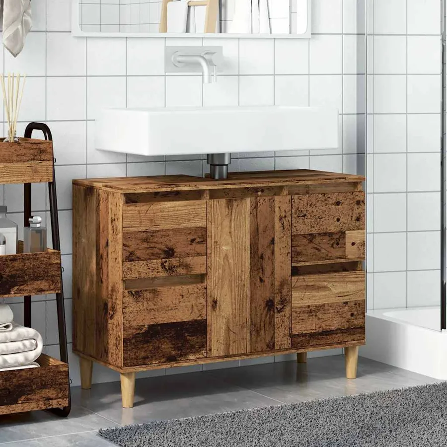 Armoire d'évier vieux bois 80x33x60 cm bois d'ingénierie - 3