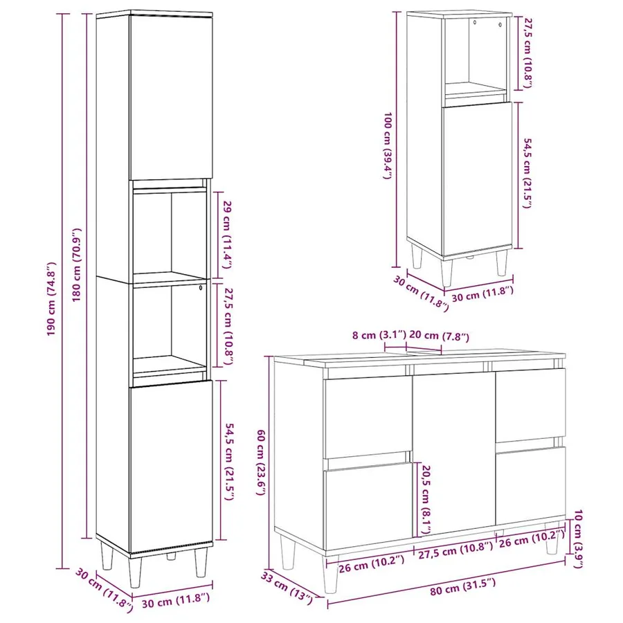 Ensemble de meubles de salle de bain 3 pcs gris béton - 11