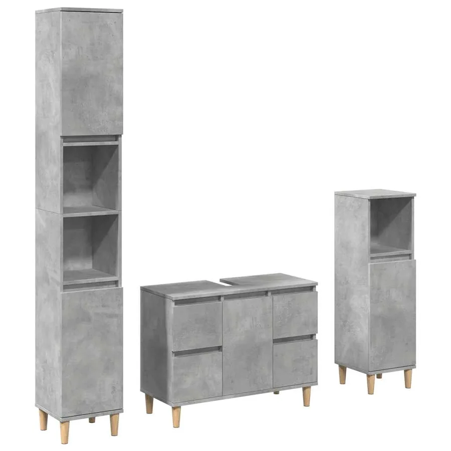 Ensemble de meubles de salle de bain 3 pcs gris béton - 2