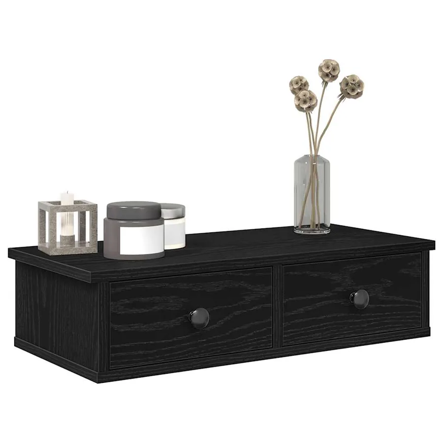 Étagère murale avec tiroirs noir 60x28x15 cm bois d'ingénierie