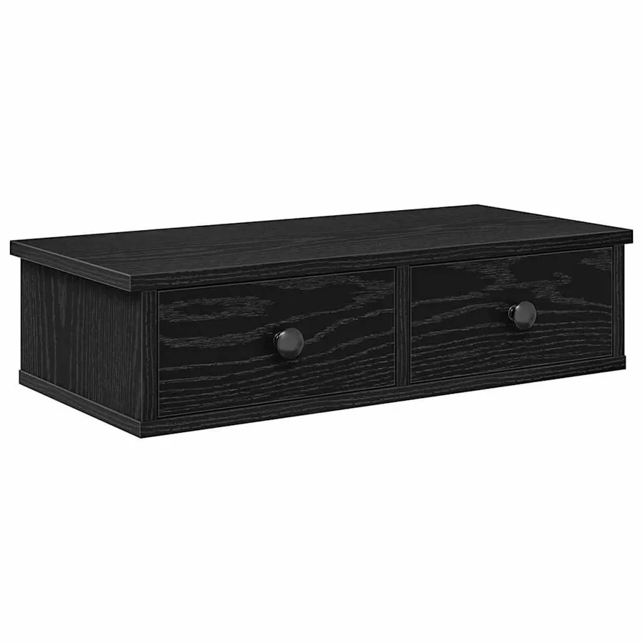 Étagère murale avec tiroirs noir 60x28x15 cm bois d'ingénierie - 2