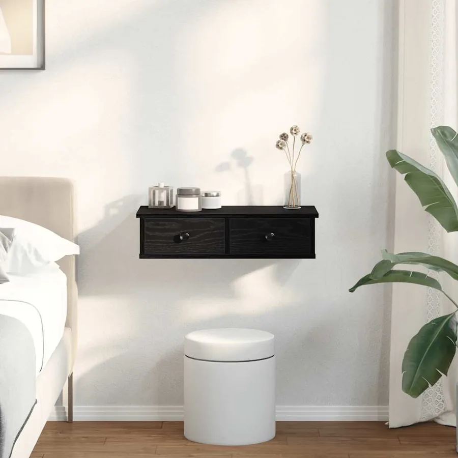 Étagère murale avec tiroirs noir 60x28x15 cm bois d'ingénierie - 3