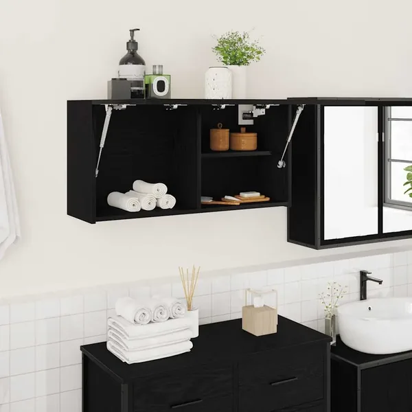 Armoire murale de bain noir 80x25x40 cm bois d'ingénierie