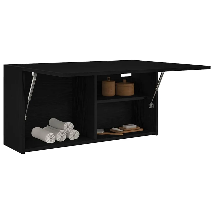 Armoire murale de bain noir 80x25x40 cm bois d'ingénierie - 4