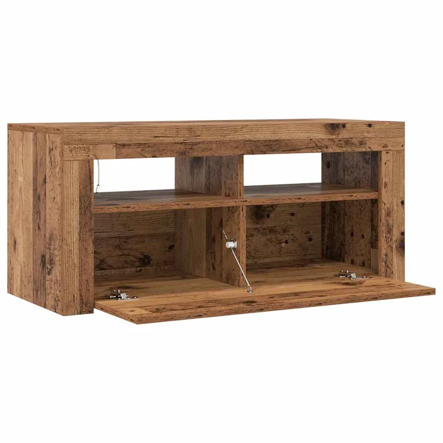 Meuble TV avec lumières LED vieux bois bois d'ingénierie - 10