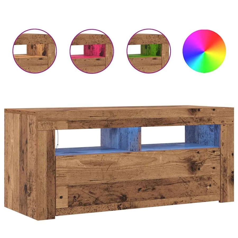 Meuble TV avec lumières LED vieux bois bois d'ingénierie - 4