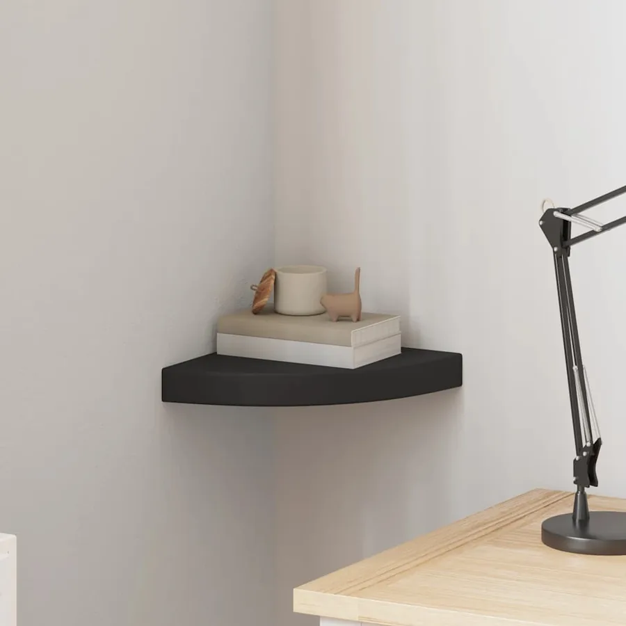 Étagère d'angle flottante noir 25x25x3,8 cm MDF