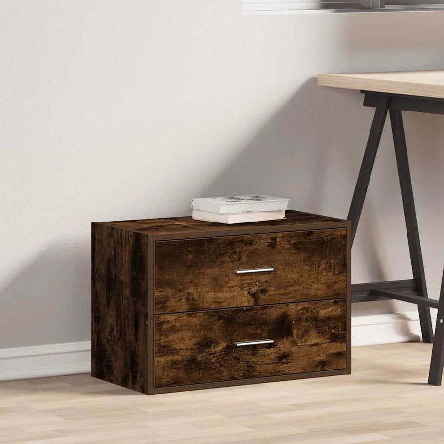 Armoire avec 2 tiroirs chêne fumé 60x31x40 cm bois d'ingénierie - 3