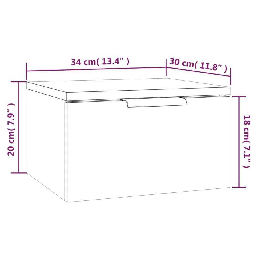 Table de chevet murale Chêne fumé 34x30x20 cm - 10