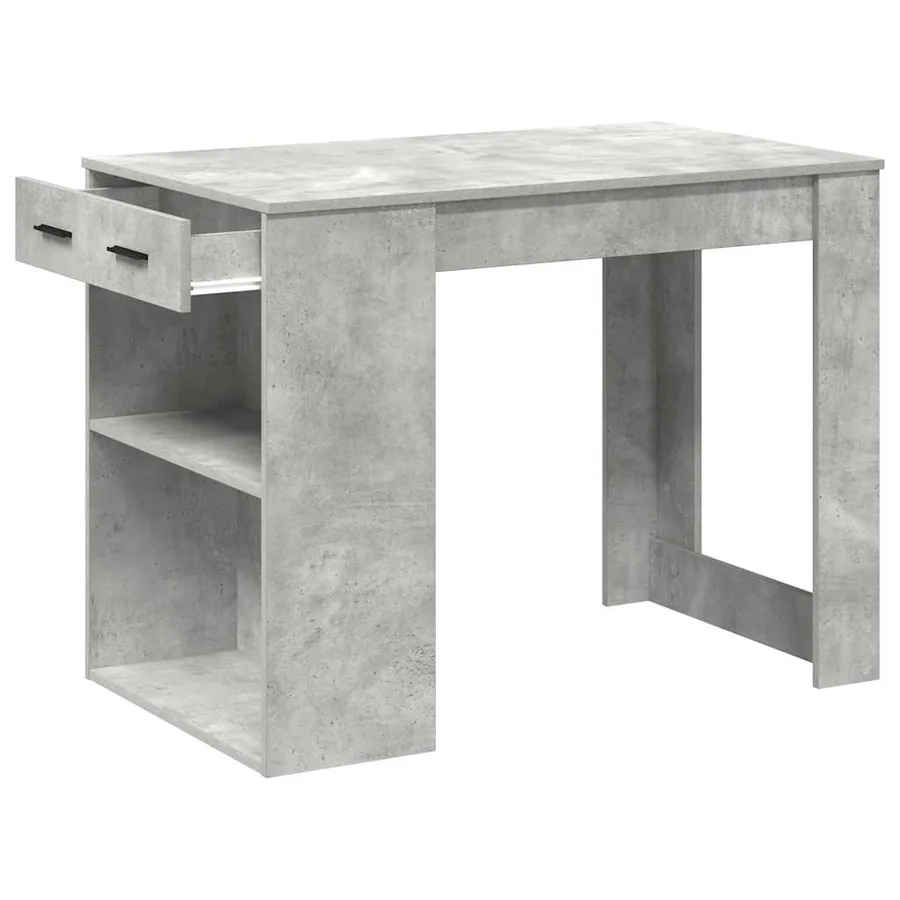 Bureau avec tiroir et étagère gris béton bois d'ingénierie - 5