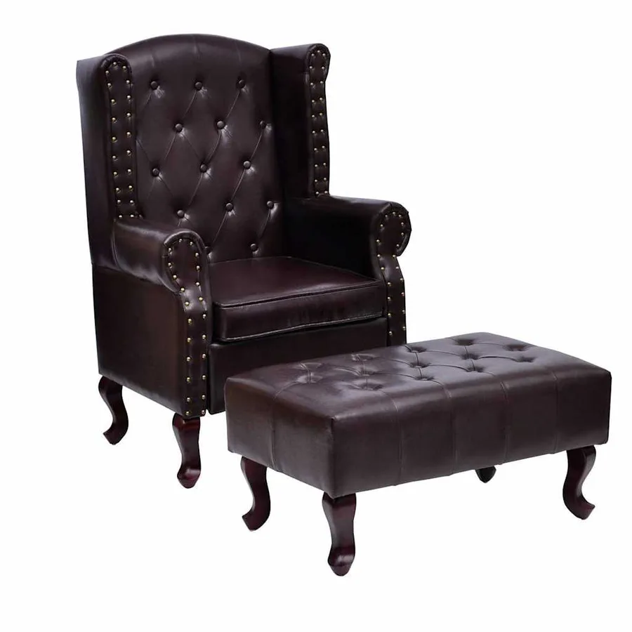 Fauteuil avec repose-pied Marron foncé Similicuir - 2
