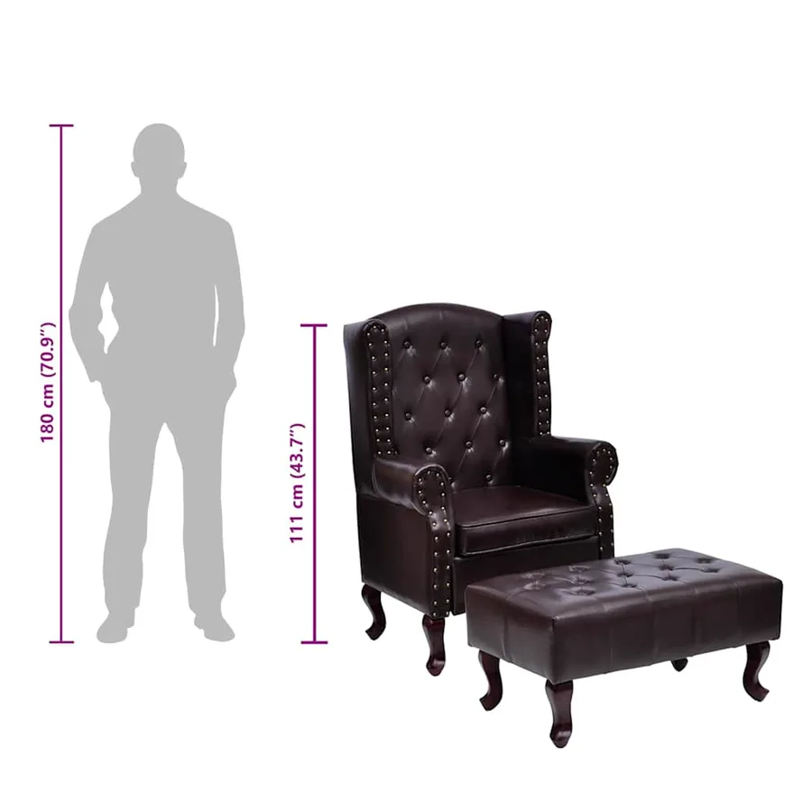 Fauteuil avec repose-pied Marron foncé Similicuir - 7