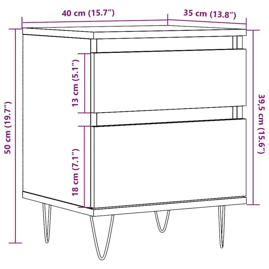 Table de chevet vieux bois 40x35x50 cm bois d’ingénierie - 10
