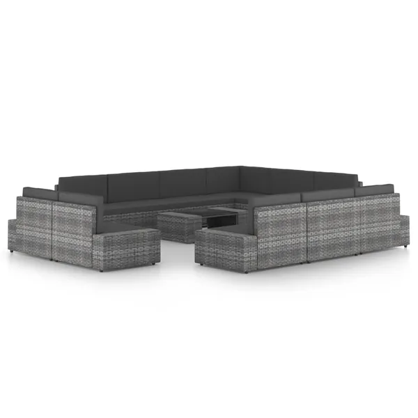 Salon de jardin 12 pcs avec coussins Gris Résine tressée