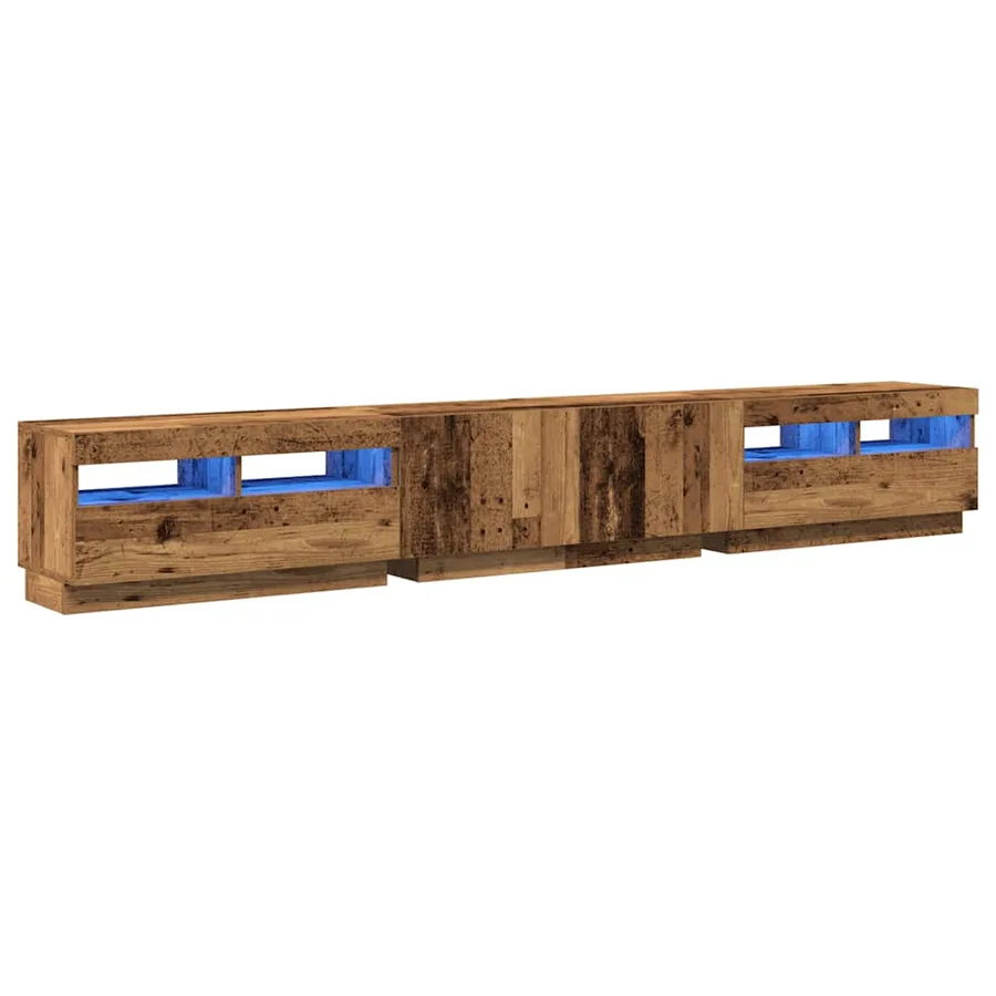 Meuble TV avec lumières LED vieux bois bois d'ingénierie - 3