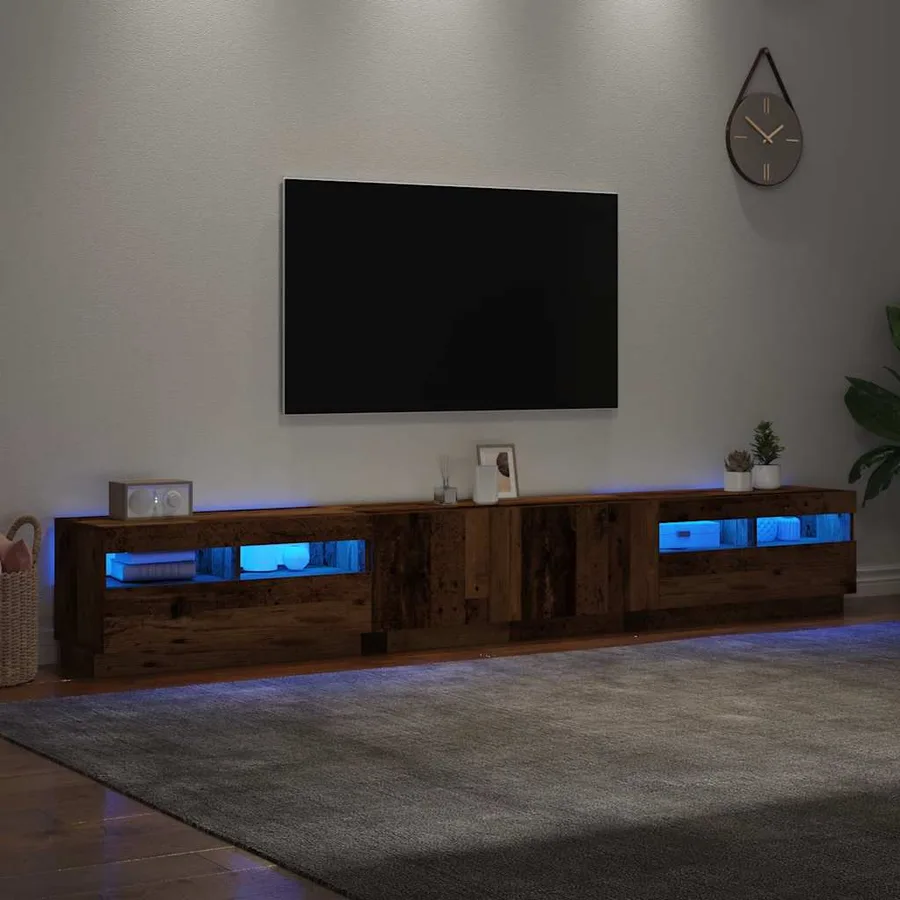 Meuble TV avec lumières LED vieux bois bois d'ingénierie - 5