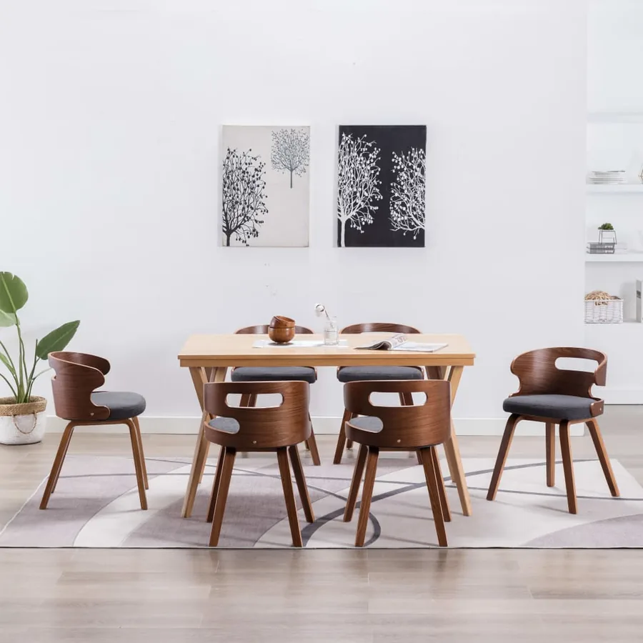 Chaises à manger lot de 6 gris foncé bois courbé et tissu