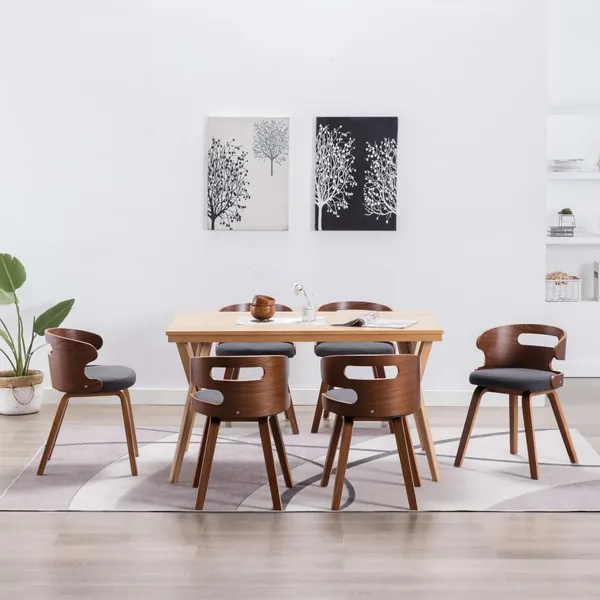 Chaises à manger lot de 6 gris foncé bois courbé et tissu