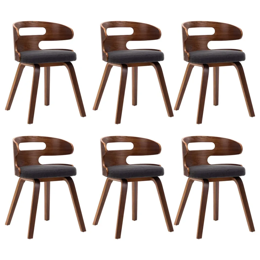 Chaises à manger lot de 6 gris foncé bois courbé et tissu - 2
