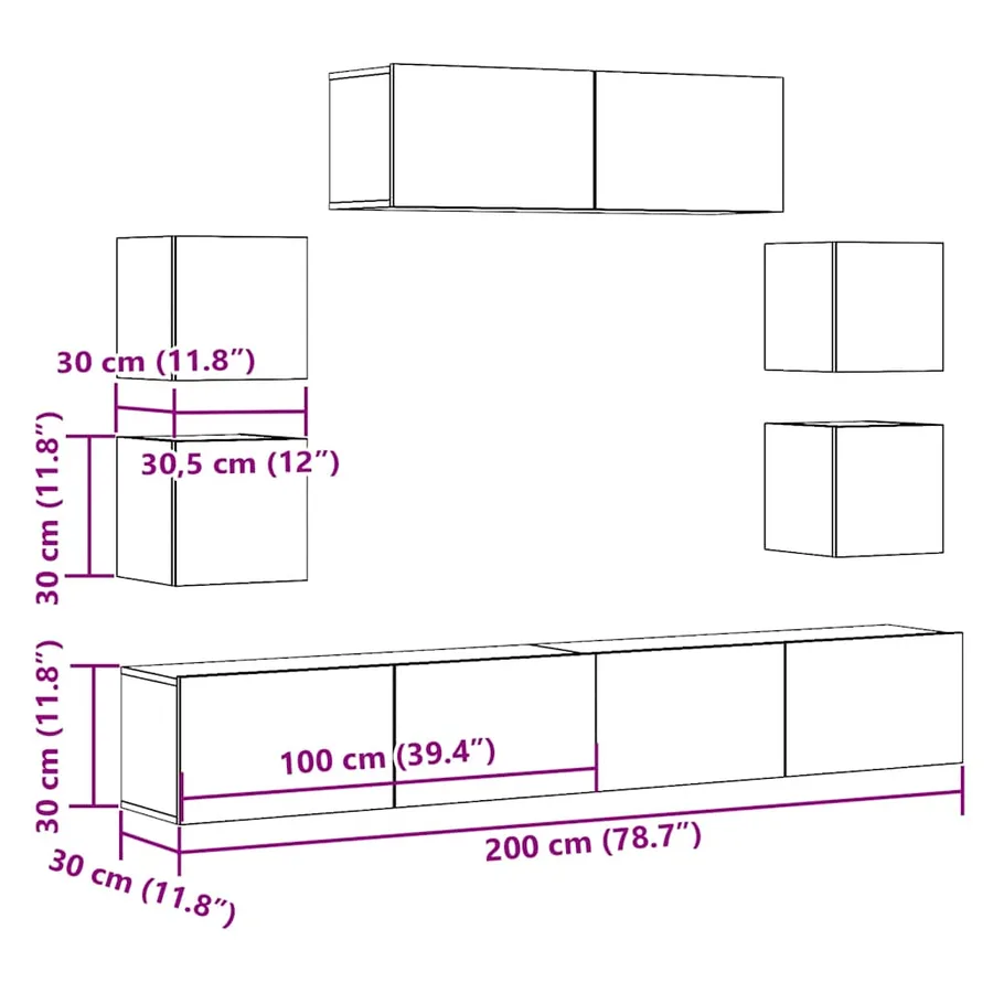 Ensemble de meuble TV mural 7 pcs vieux bois bois d'ingénierie - 9