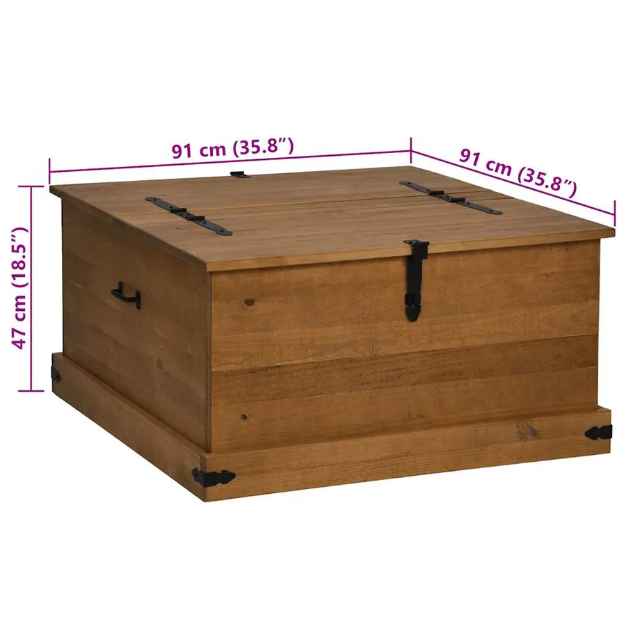 Coffre de rangement HALDEN 91x91x47 cm bois massif pin - 9