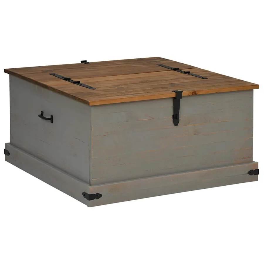 Coffre de rangement HALDEN gris 91x91x47 cm bois massif pin - 2