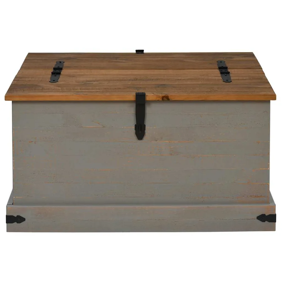Coffre de rangement HALDEN gris 91x91x47 cm bois massif pin - 3