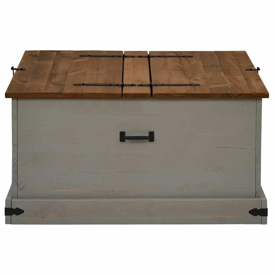 Coffre de rangement HALDEN gris 91x91x47 cm bois massif pin - 4