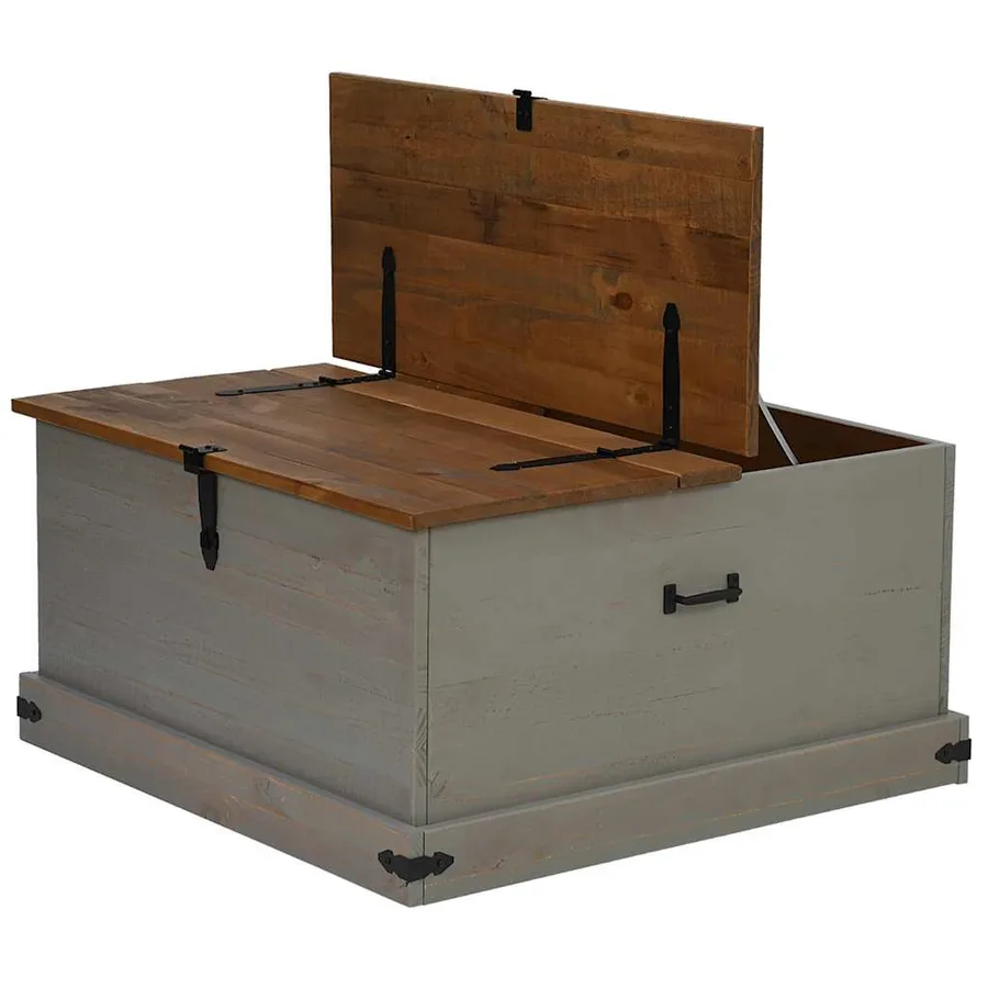 Coffre de rangement HALDEN gris 91x91x47 cm bois massif pin - 5