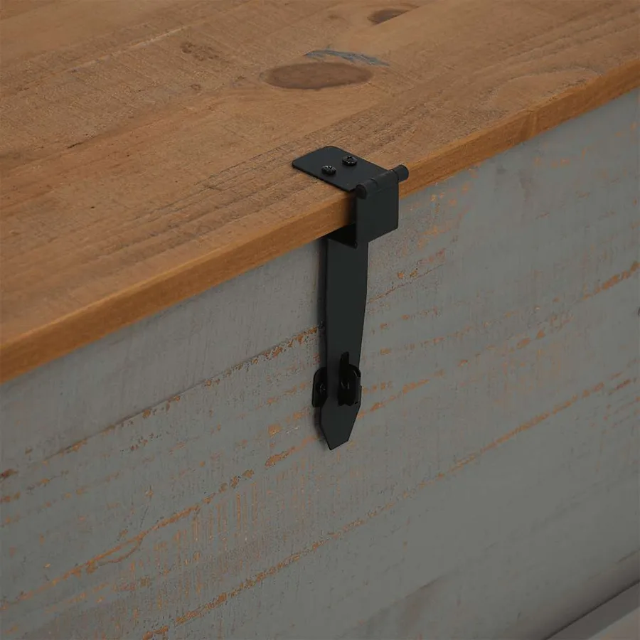 Coffre de rangement HALDEN gris 91x91x47 cm bois massif pin - 7