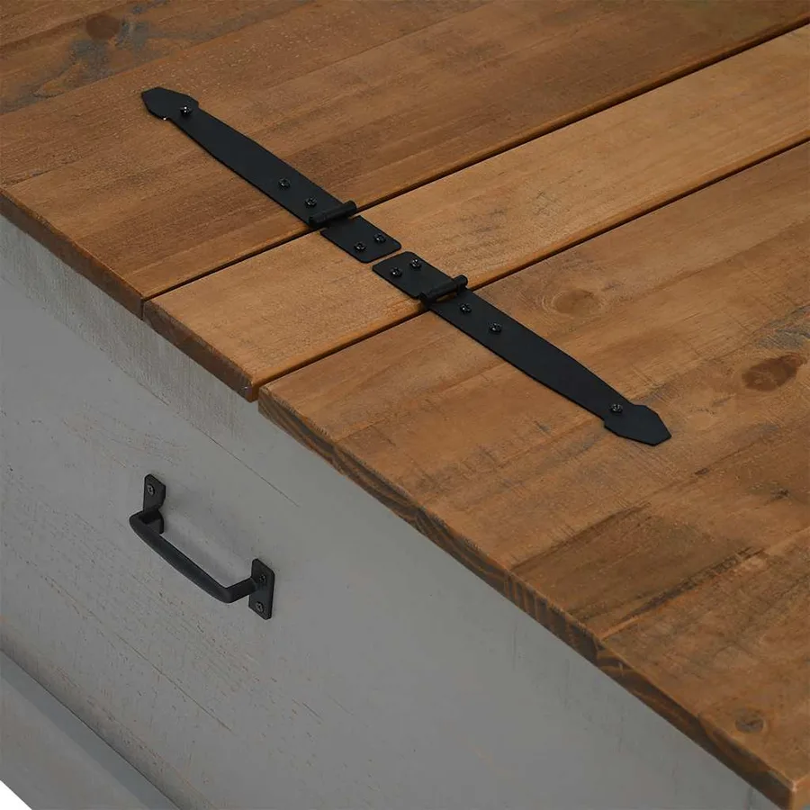 Coffre de rangement HALDEN gris 91x91x47 cm bois massif pin - 8