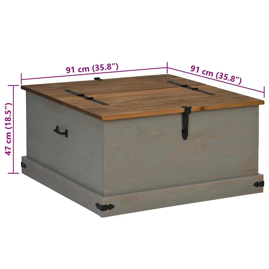 Coffre de rangement HALDEN gris 91x91x47 cm bois massif pin - 9